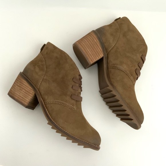 Biala Bootie Women Size 5M Tan Leather Lace-up Block Heel Distressed - Picture 5 of 12